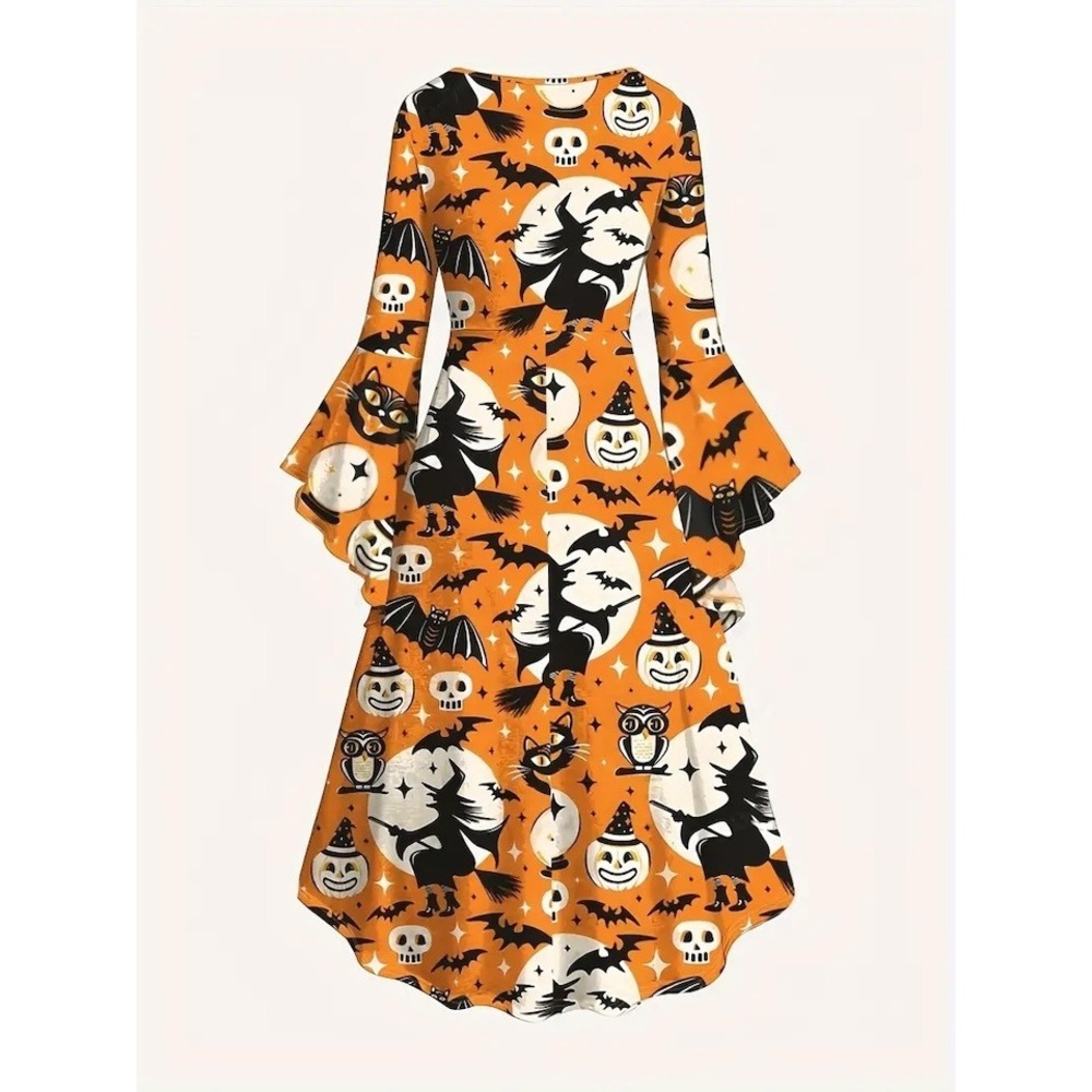 Halloween Dress Orange Black White‎ Long Wing Sleeves NEW Size 2X